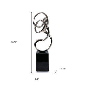 HomeRoots 20" Silver and Black Aluminum Marble Abstract Sculpture – Handcrafted Modern Art for Home Décor 659495