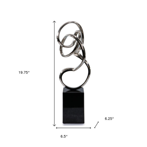 HomeRoots 20" Silver and Black Aluminum Marble Abstract Sculpture – Handcrafted Modern Art for Home Décor 659495