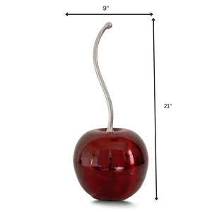 HomeRoots 21" Modern Red and Silver Aluminum Cherry Tabletop Sculpture - Chic Home Accent for Any Décor 9 659497