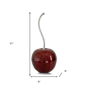 HomeRoots 21" Modern Red and Silver Aluminum Cherry Tabletop Sculpture - Chic Home Accent for Any Décor 9 659497