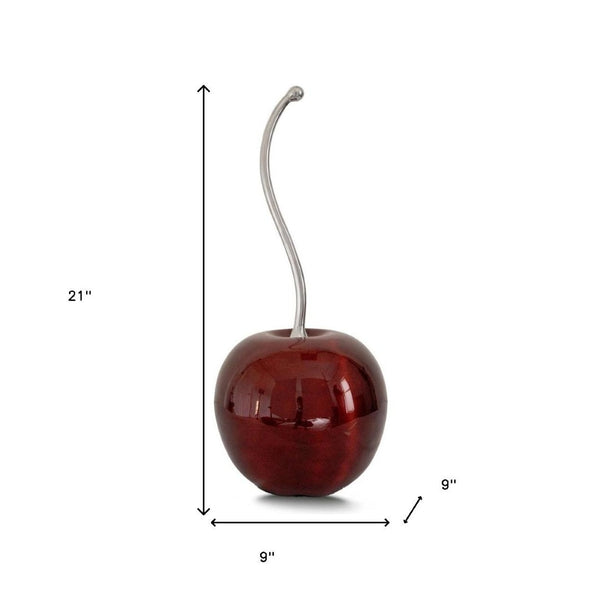 HomeRoots 21" Modern Red and Silver Aluminum Cherry Tabletop Sculpture - Chic Home Accent for Any Décor 9 659497