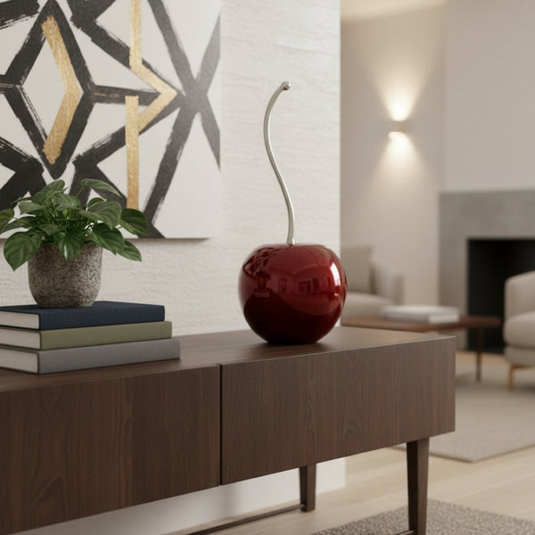 HomeRoots 21" Modern Red and Silver Aluminum Cherry Tabletop Sculpture - Chic Home Accent for Any Décor 9 659497