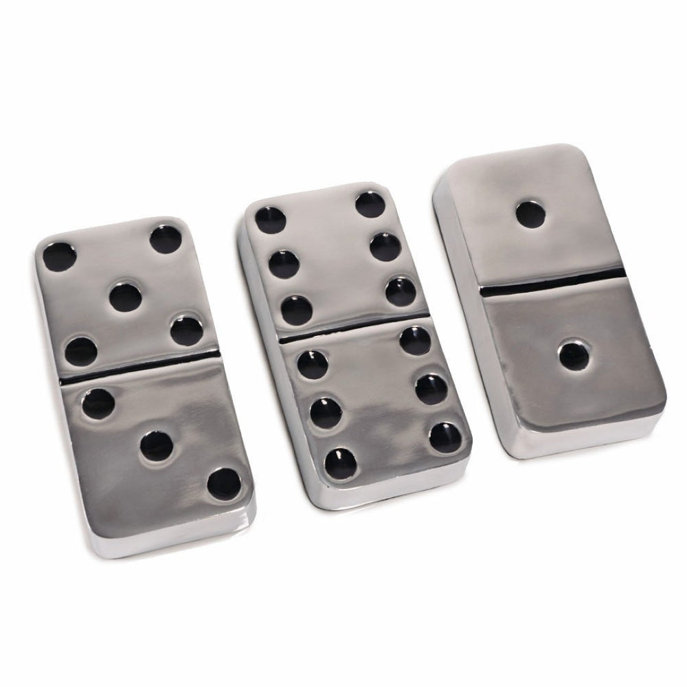 HomeRoots Set of Three Handcrafted Silver and Black Decorative Dominoes for Stylish Home Accents 659498