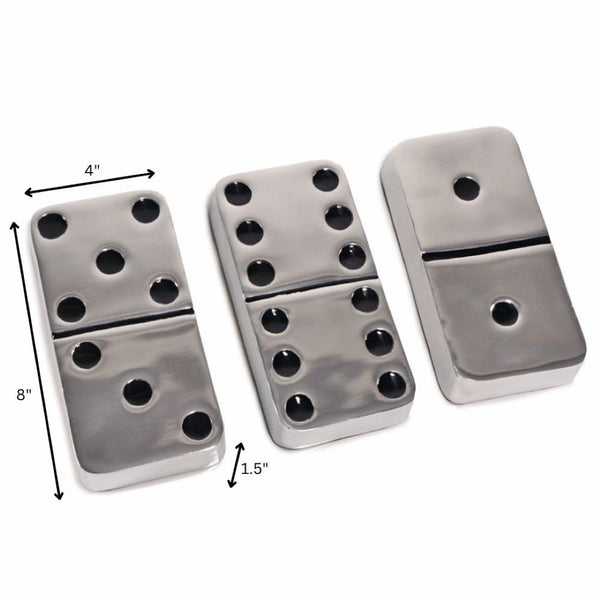 HomeRoots Set of Three Handcrafted Silver and Black Decorative Dominoes for Stylish Home Accents 659498