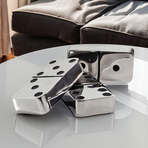 HomeRoots Set of Three Handcrafted Silver and Black Decorative Dominoes for Stylish Home Accents 659498
