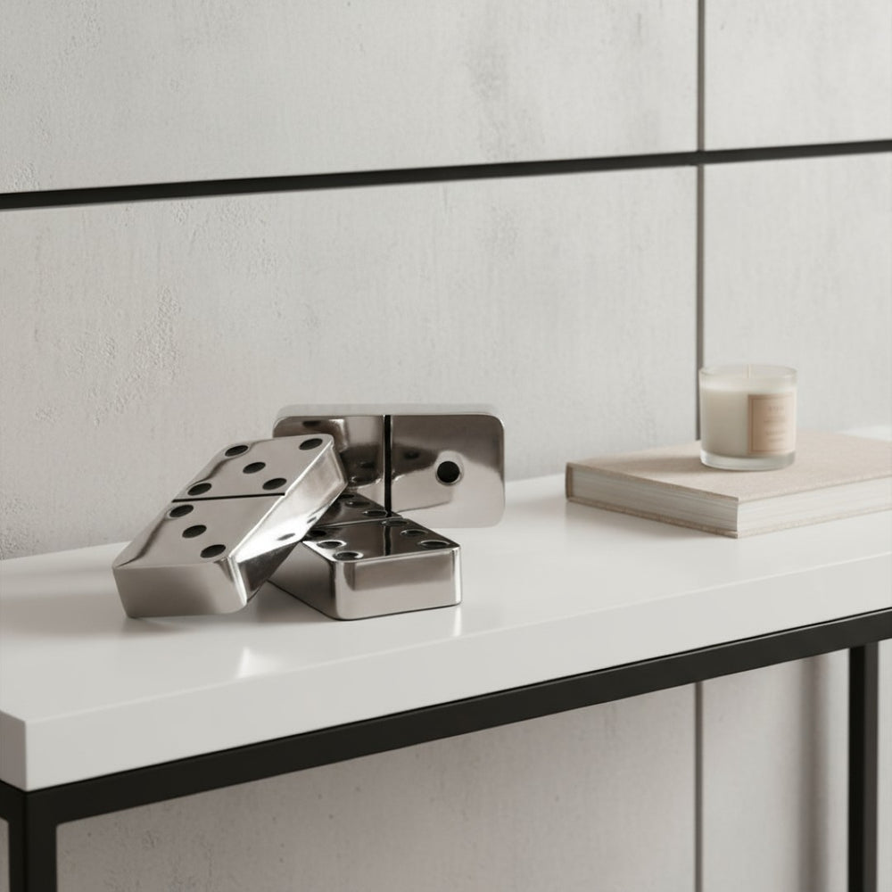 HomeRoots Set of Three Handcrafted Silver and Black Decorative Dominoes for Stylish Home Accents 659498