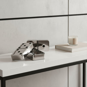 HomeRoots Set of Three Handcrafted Silver and Black Decorative Dominoes for Stylish Home Accents 659498