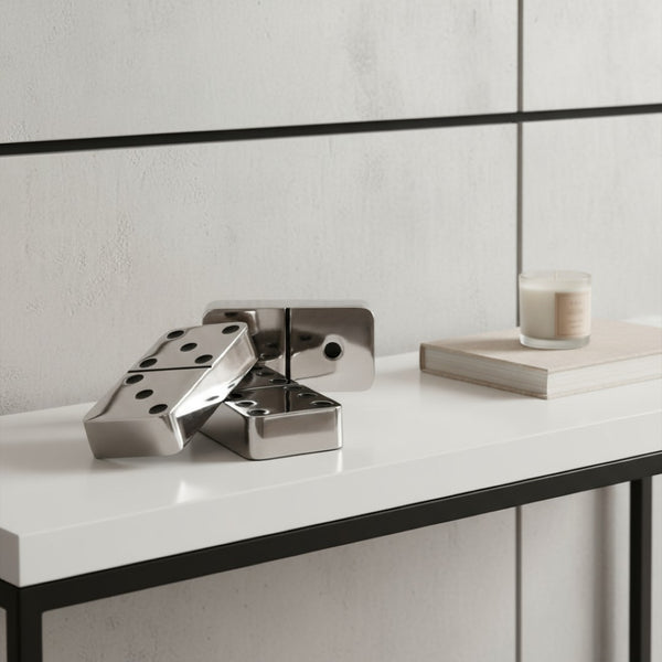 HomeRoots Set of Three Handcrafted Silver and Black Decorative Dominoes for Stylish Home Accents 659498