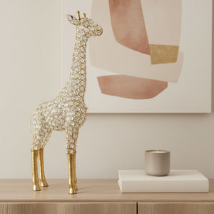 HomeRoots 23" Gold Aluminum Giraffe Tabletop Sculpture with Faux Crystals - Glamorous Accent for Any Space 659499