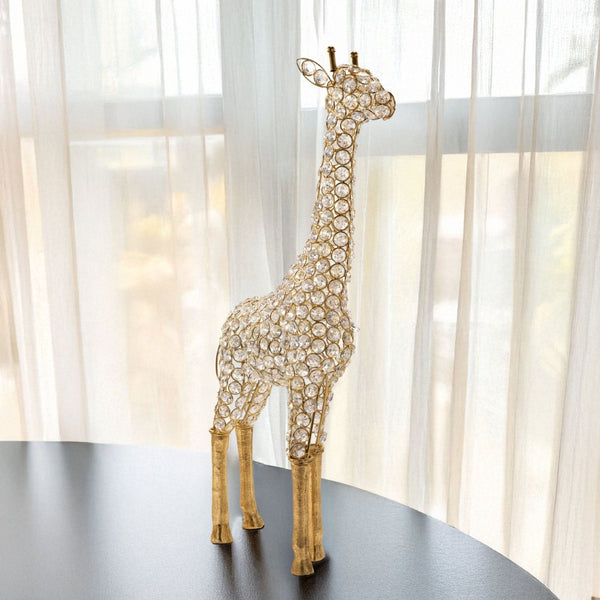 HomeRoots 23" Gold Aluminum Giraffe Tabletop Sculpture with Faux Crystals - Glamorous Accent for Any Space 659499