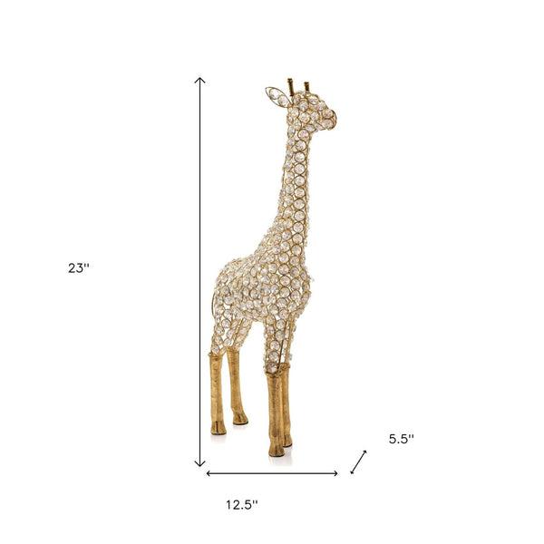 HomeRoots 23" Gold Aluminum Giraffe Tabletop Sculpture with Faux Crystals - Glamorous Accent for Any Space 659499
