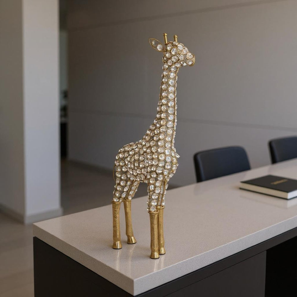 HomeRoots 23" Gold Aluminum Giraffe Tabletop Sculpture with Faux Crystals - Glamorous Accent for Any Space 659499