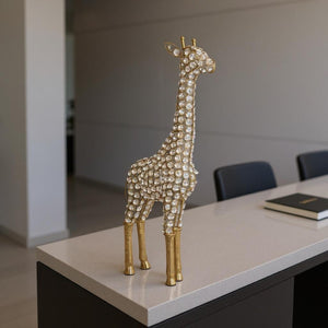 HomeRoots 23" Gold Aluminum Giraffe Tabletop Sculpture with Faux Crystals - Glamorous Accent for Any Space 659499