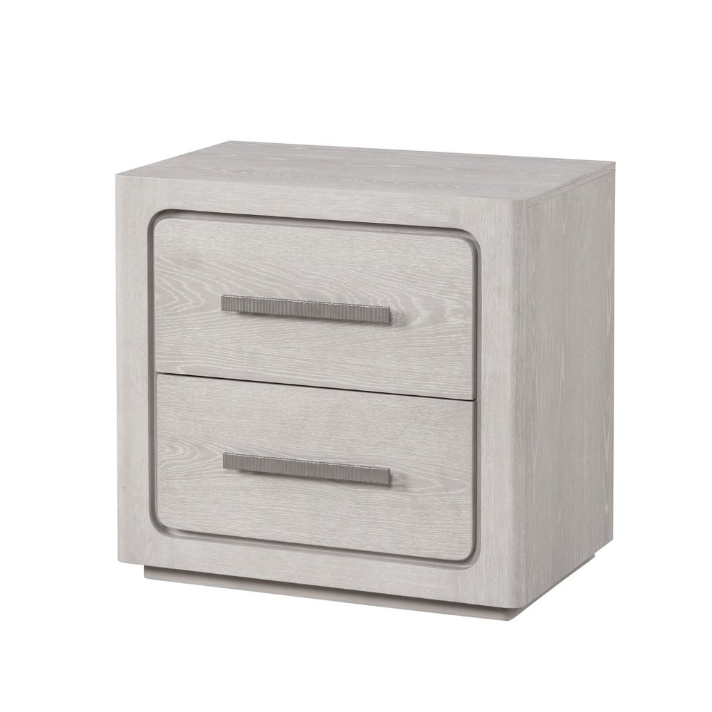 English Elm Contemporary Two Drawer Nightstand with Built-in Charging Port and Oak Veneer Finish White+Oak B2741P431067