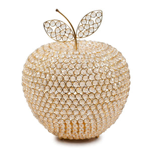 HomeRoots 15" Aluminum Decorative Apple Sculpture with Faux Crystal Accents for Glamorous Home Decor Gold 659500
