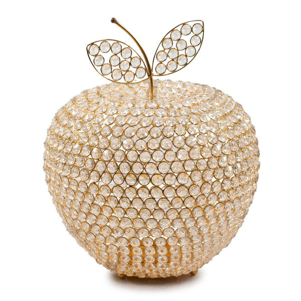 HomeRoots 15" Aluminum Decorative Apple Sculpture with Faux Crystal Accents for Glamorous Home Decor Gold 659500