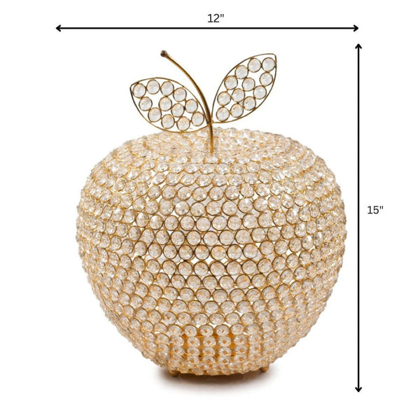 HomeRoots 15" Aluminum Decorative Apple Sculpture with Faux Crystal Accents for Glamorous Home Decor Gold 659500
