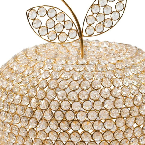 HomeRoots 15" Aluminum Decorative Apple Sculpture with Faux Crystal Accents for Glamorous Home Decor Gold 659500