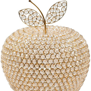 HomeRoots 15" Aluminum Decorative Apple Sculpture with Faux Crystal Accents for Glamorous Home Decor Gold 659500