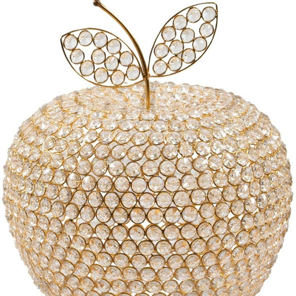 HomeRoots 15" Aluminum Decorative Apple Sculpture with Faux Crystal Accents for Glamorous Home Decor Gold 659500