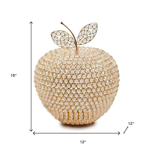 HomeRoots 15" Aluminum Decorative Apple Sculpture with Faux Crystal Accents for Glamorous Home Decor Gold 659500