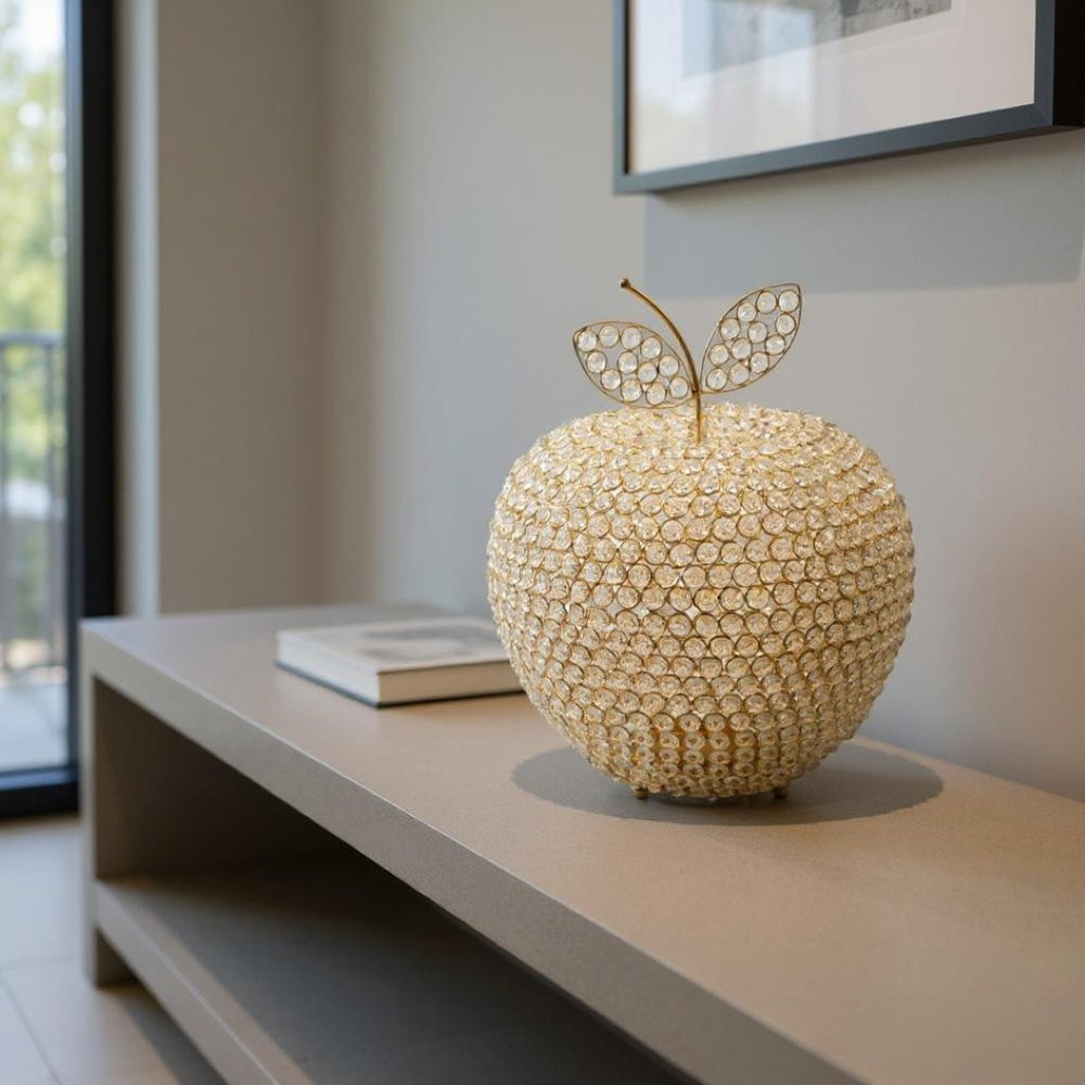 HomeRoots 15" Aluminum Decorative Apple Sculpture with Faux Crystal Accents for Glamorous Home Decor Gold 659500