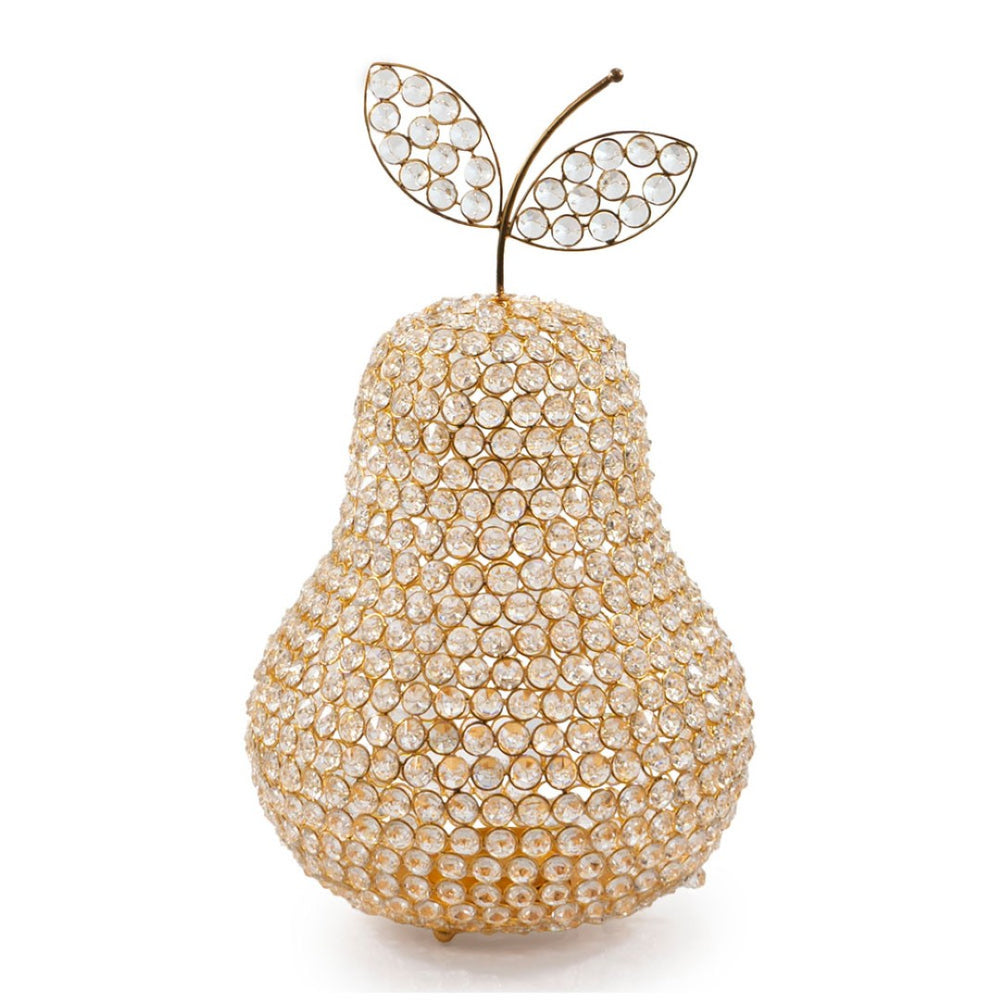 HomeRoots 18" Aluminum and Faux Crystal Decorative Pear Sculpture for Glamorous Home Decor Accents Gold 659501