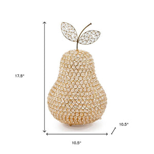 HomeRoots 18" Aluminum and Faux Crystal Decorative Pear Sculpture for Glamorous Home Decor Accents Gold 659501