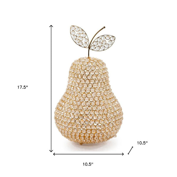 HomeRoots 18" Aluminum and Faux Crystal Decorative Pear Sculpture for Glamorous Home Decor Accents Gold 659501