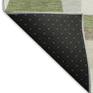HomeRoots 5' Geometric Artichoke Green, Ivory & Taupe Washable Area Rug – Durable Indoor/Outdoor Style & Easy Care 659503