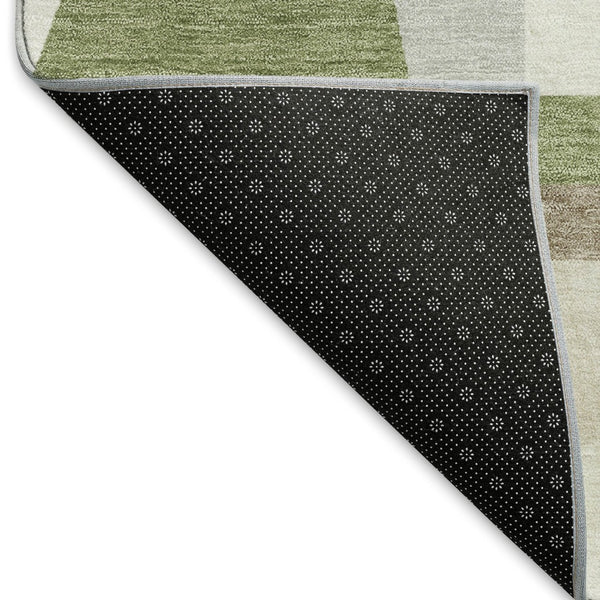 HomeRoots 5' Geometric Artichoke Green, Ivory & Taupe Washable Area Rug – Durable Indoor/Outdoor Style & Easy Care 659503