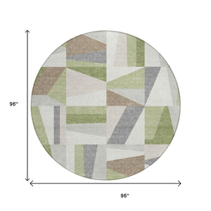HomeRoots 8' Artichoke Green Round Geometric Area Rug - Stylish, Washable, Indoor/Outdoor, Durable & Modern Design 659504