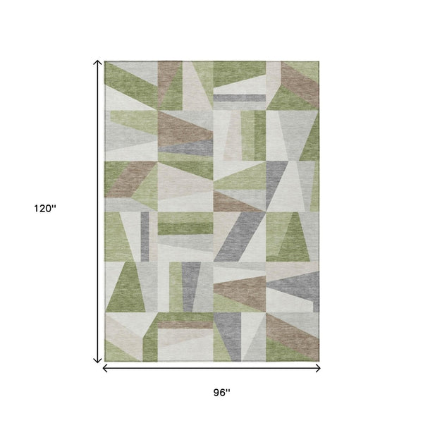 HomeRoots 8' X 10' Versatile Artichoke Green Geometric Area Rug – Washable for Indoor & Outdoor Use, Durable! 659505