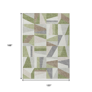 HomeRoots 10' Artichoke Green Geometric Washable Area Rug – Stylish, Durable & Perfect for Indoor/Outdoor Spaces 659507