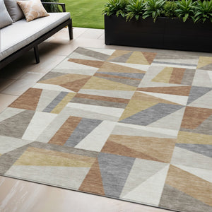 HomeRoots 5' X 8' Beige Rust Taupe Geometric Washable Area Rug for Indoor Outdoor Use - Durable, Stylish, Easy Care 659509