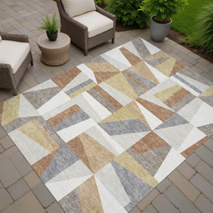 HomeRoots 5' X 8' Beige Rust Taupe Geometric Washable Area Rug for Indoor Outdoor Use - Durable, Stylish, Easy Care 659509