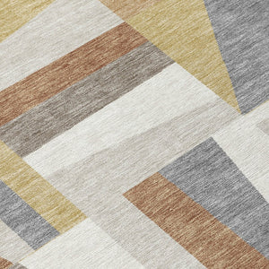 HomeRoots 8' Stylish Beige, Rust & Taupe Round Geometric Washable Rug for Indoor & Outdoor Spaces, Durable Design 659510
