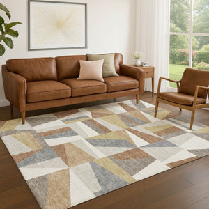 HomeRoots 8' X 10' Stylish Beige, Rust & Taupe Geometric Area Rug - Washable Indoor/Outdoor Home Essential 659511