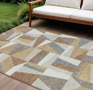 HomeRoots 9' X 12' Beige Rust Taupe Geometric Washable Area Rug – Versatile Indoor Outdoor Style & Comfort 659512
