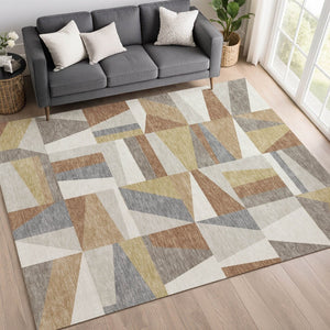 HomeRoots 9' X 12' Beige Rust Taupe Geometric Washable Area Rug – Versatile Indoor Outdoor Style & Comfort 659512