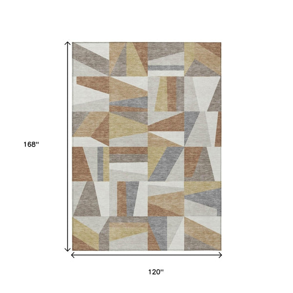HomeRoots 10' X 14' Beige Geometric Washable Area Rug - Durable Indoor/Outdoor Style for Modern Living Spaces 659513