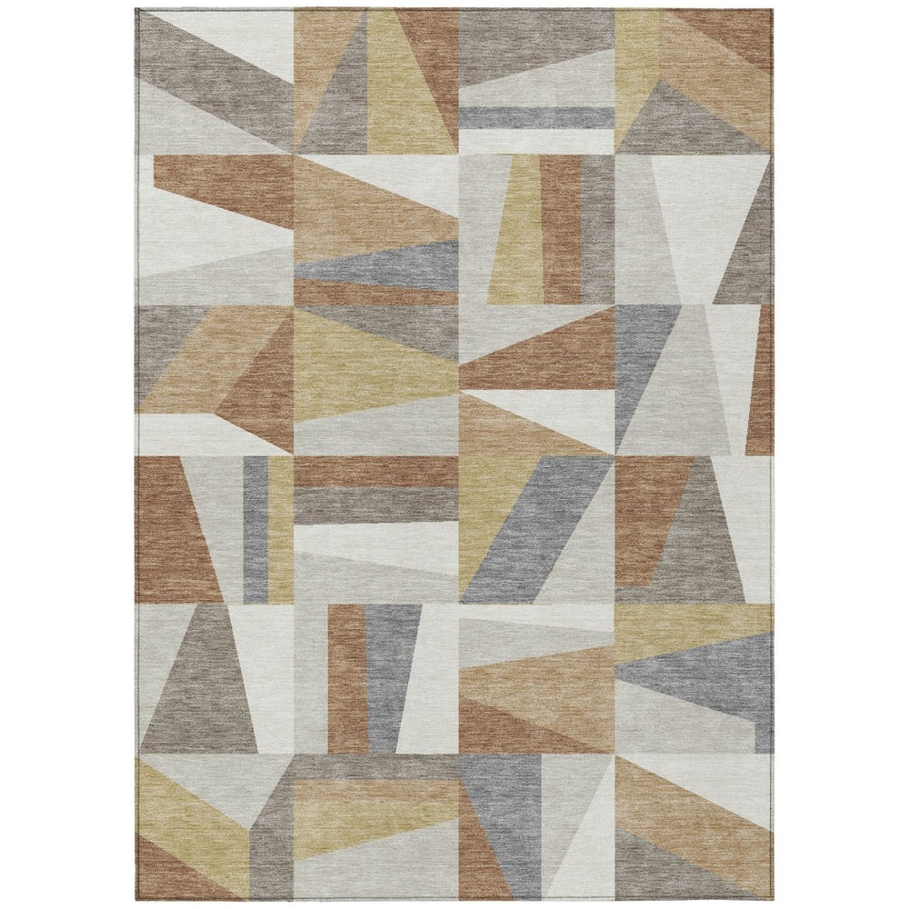 HomeRoots 10' X 14' Beige Geometric Washable Area Rug - Durable Indoor/Outdoor Style for Modern Living Spaces 659513