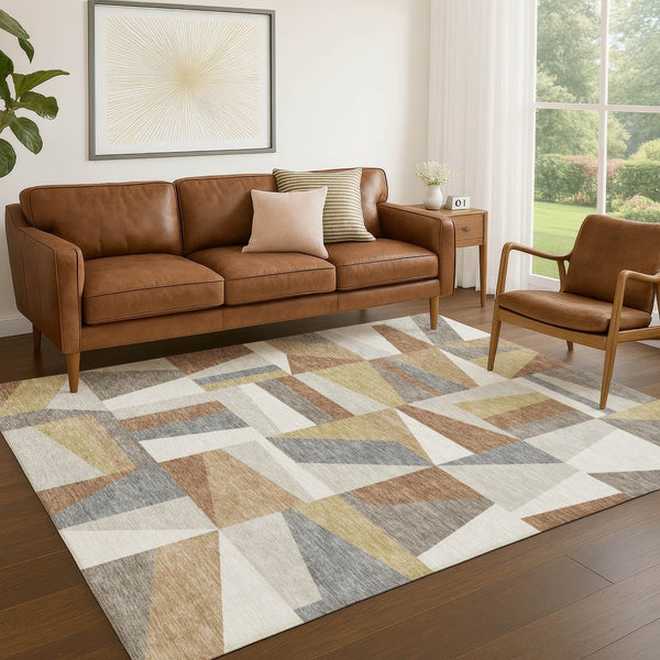 HomeRoots 10' X 14' Beige Geometric Washable Area Rug - Durable Indoor/Outdoor Style for Modern Living Spaces 659513
