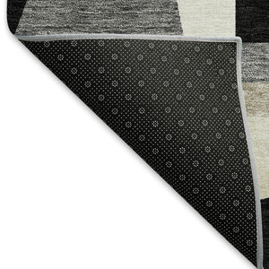 HomeRoots 8' Round Geometric Washable Area Rug in Black, Wheat, and Ivory - Durable Indoor/Outdoor Style! 659516