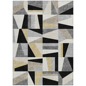HomeRoots 8' X 10' Stylish Black, Wheat & Ivory Geometric Area Rug - Washable, Durable for Indoor & Outdoor Use! 659517
