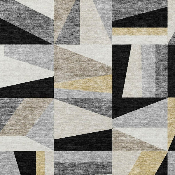 HomeRoots 8' X 10' Stylish Black, Wheat & Ivory Geometric Area Rug - Washable, Durable for Indoor & Outdoor Use! 659517