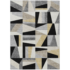 HomeRoots 8' X 10' Stylish Black, Wheat & Ivory Geometric Area Rug - Washable, Durable for Indoor & Outdoor Use! 659517