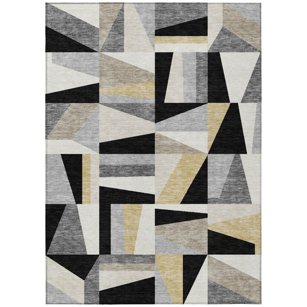 HomeRoots 8' X 10' Stylish Black, Wheat & Ivory Geometric Area Rug - Washable, Durable for Indoor & Outdoor Use! 659517
