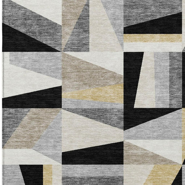 HomeRoots 9' Geometric Black, Wheat & Ivory Washable Area Rug - Durable Indoor/Outdoor Design for All Spaces 659518