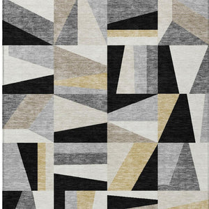 HomeRoots 9' Geometric Black, Wheat & Ivory Washable Area Rug - Durable Indoor/Outdoor Design for All Spaces 659518